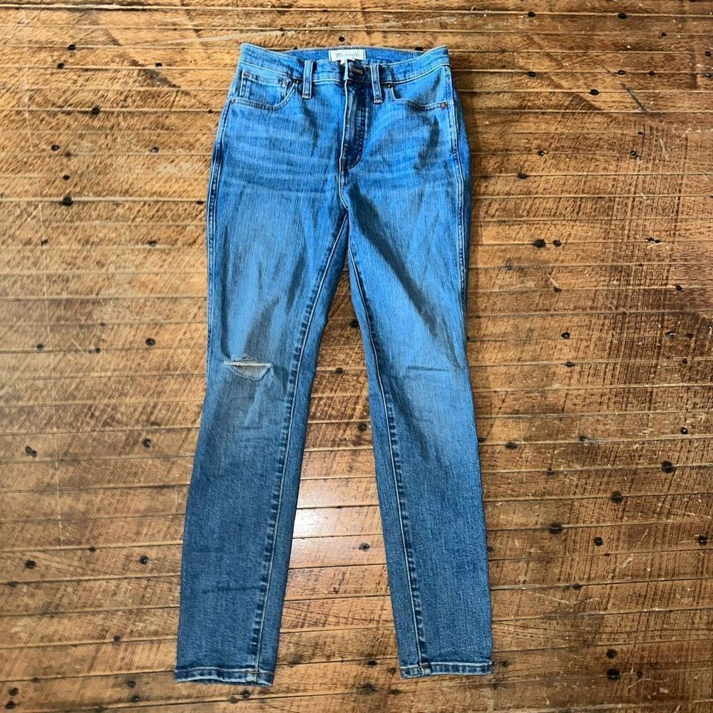 Madewell 10” high rise skinny distressed sustainable jeans